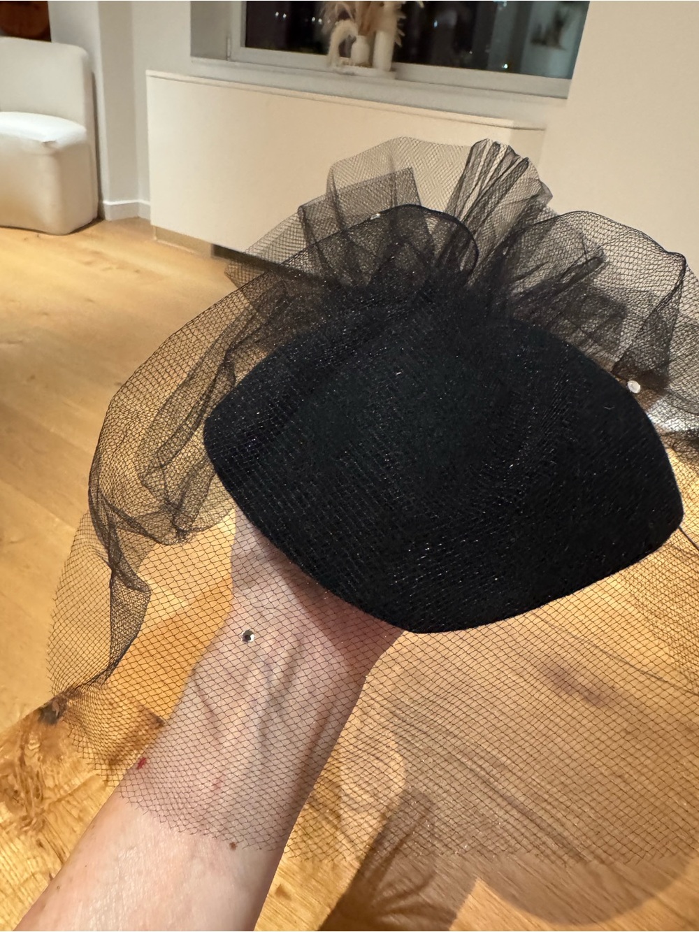 Black Veiled Fascinator Pillbox Hat
